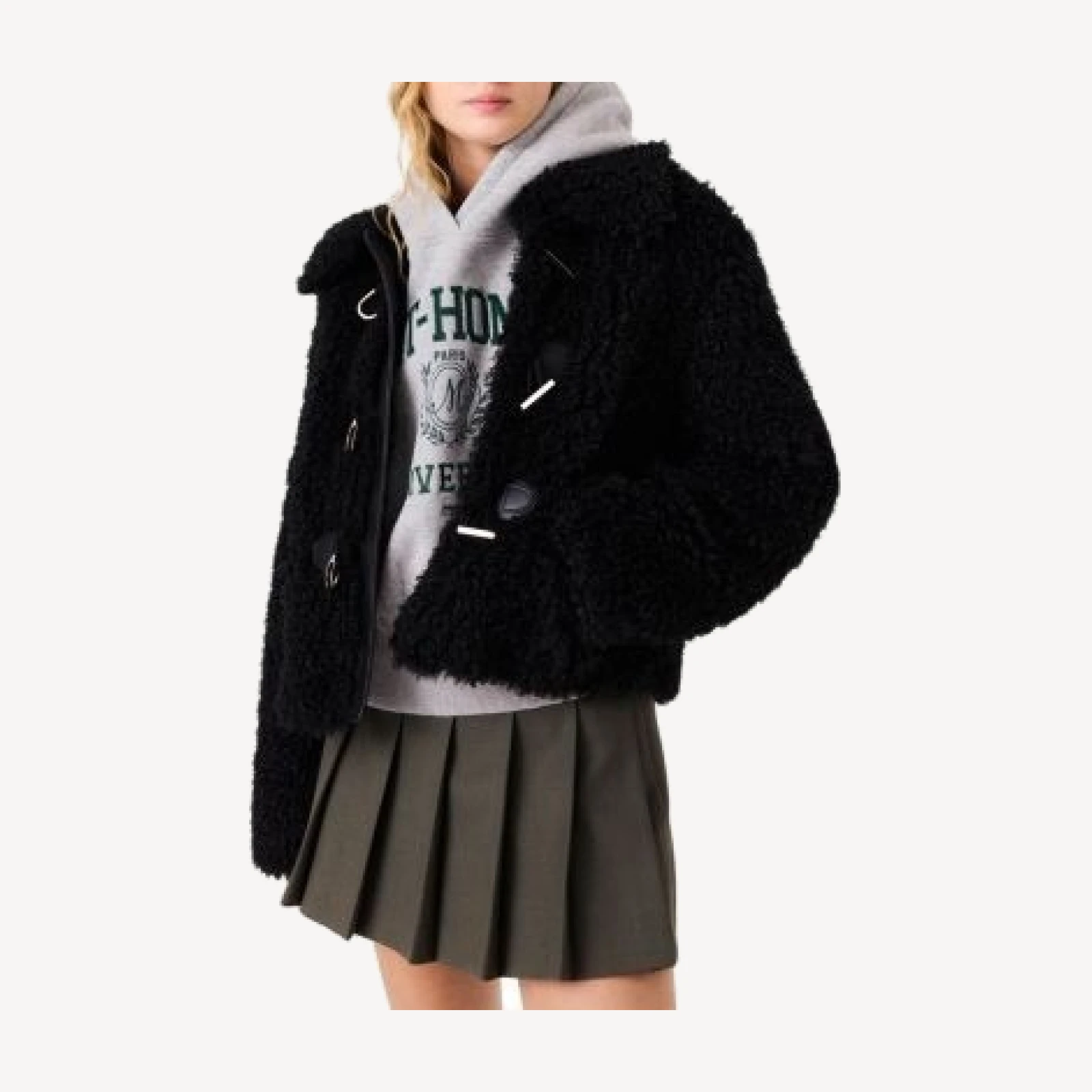 Maje Faux Fur Long Sleeve Short Coat