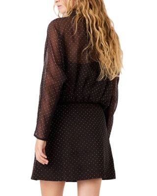 Maje Rhinestone Tie Neck Long Sleeve Mini Dress