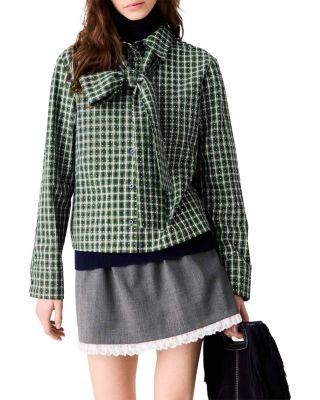 Maje Cotton Check Rhinestone Shirt