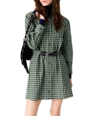 Maje Recheck Cotton Embellished Shirt Dress
