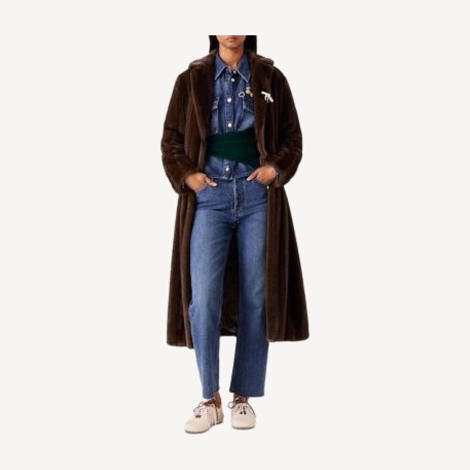 Maje Faux Fur Belted Long Coat
