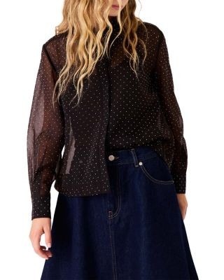 Maje Rhinestone Embellished Button Front Shirt