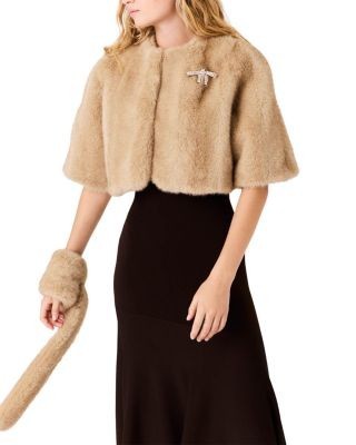 Maje Collarless Faux Fur Jacket
