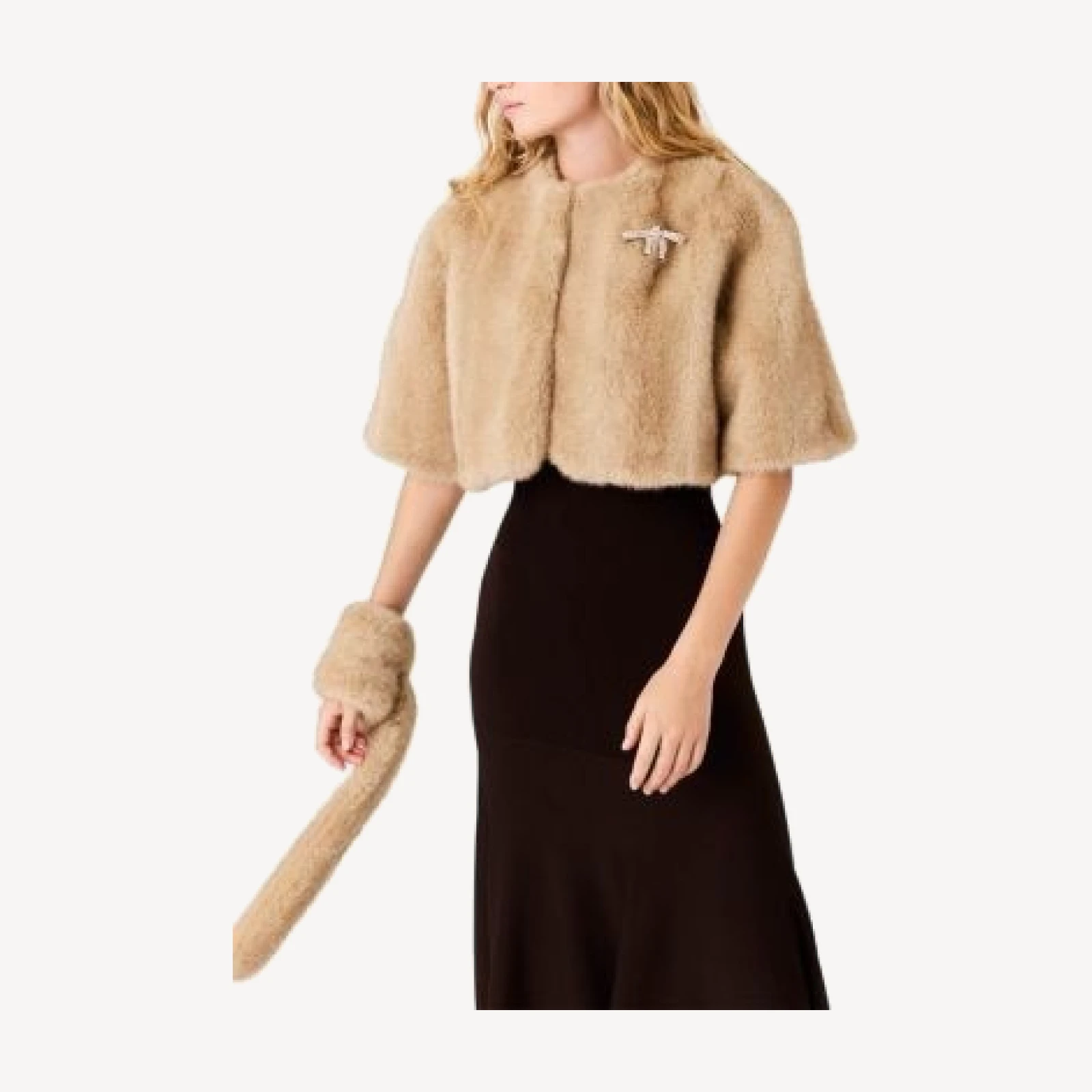 Maje Collarless Faux Fur Jacket