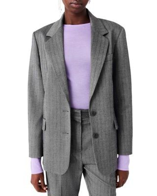 Maje Verpalus Rhinestone Pinstriped Suit Blazer