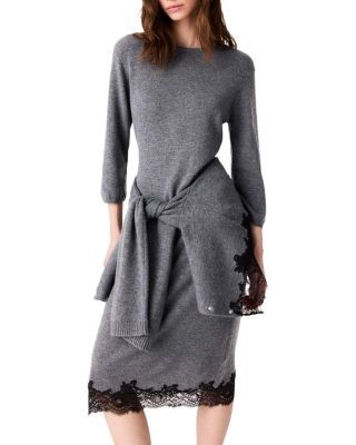 Maje Ridentelle Wool Lace Hem Dress