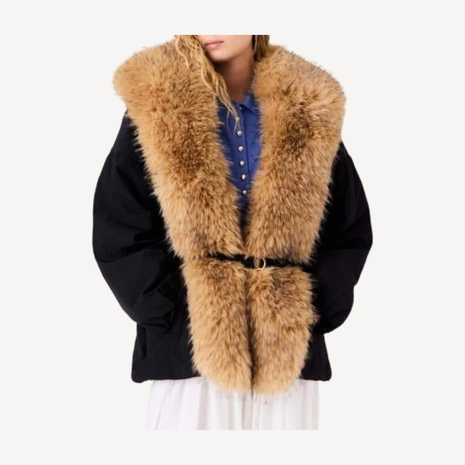 Maje Faux Fur Collar Belted Parka