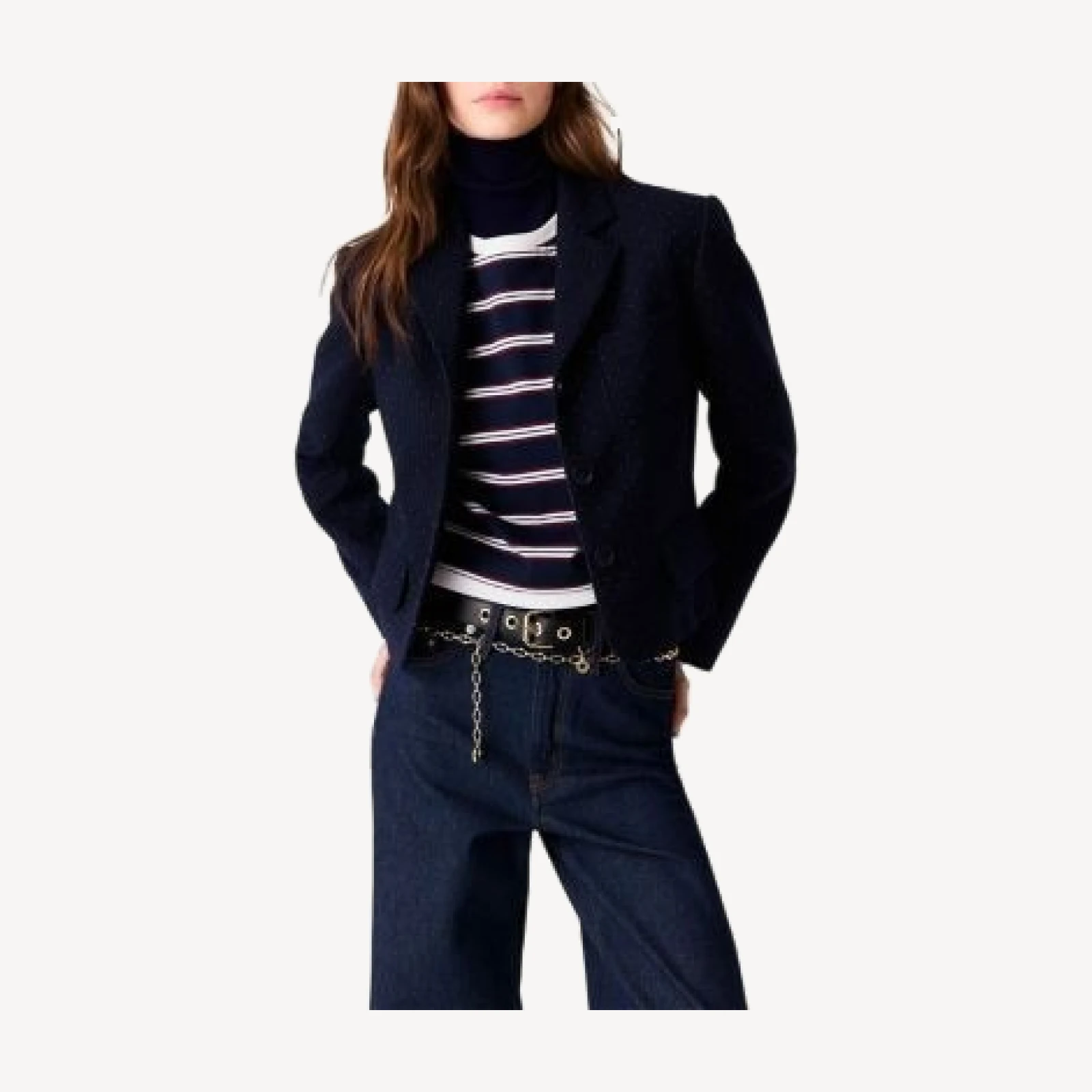 Maje Vilireu Cropped Metallic Stripe Blazer