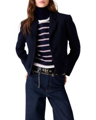 Maje Vilireu Cropped Metallic Stripe Blazer