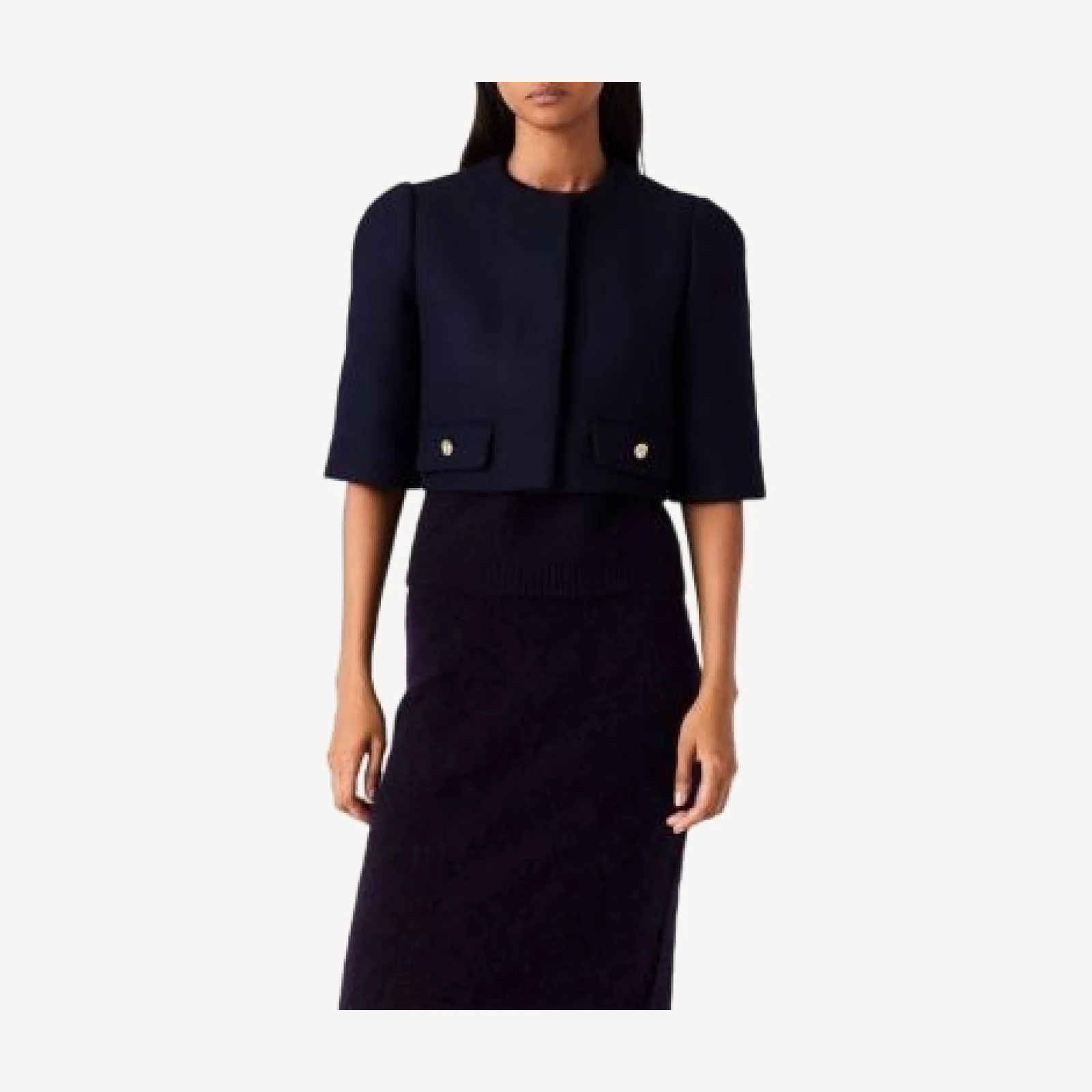 Maje Collarless Short Sleeve Crop Jacket