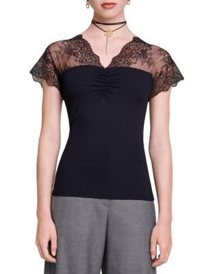Maje Liliona Lace Trim Top