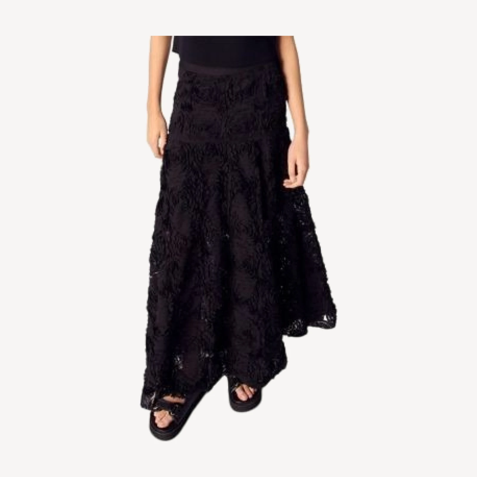 Maje Long Embroidered Skirt