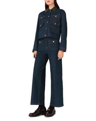 Maje High Rise Wide Leg Jeans in Navy