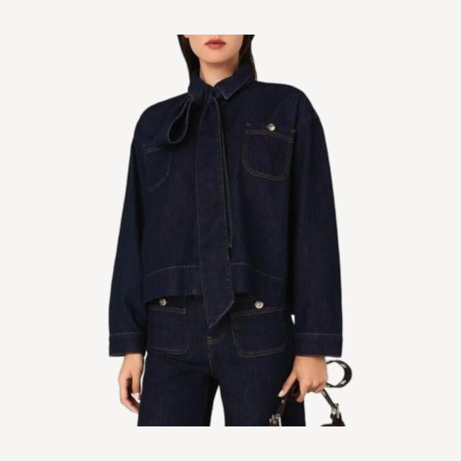 Maje Denim Shirt with Bow