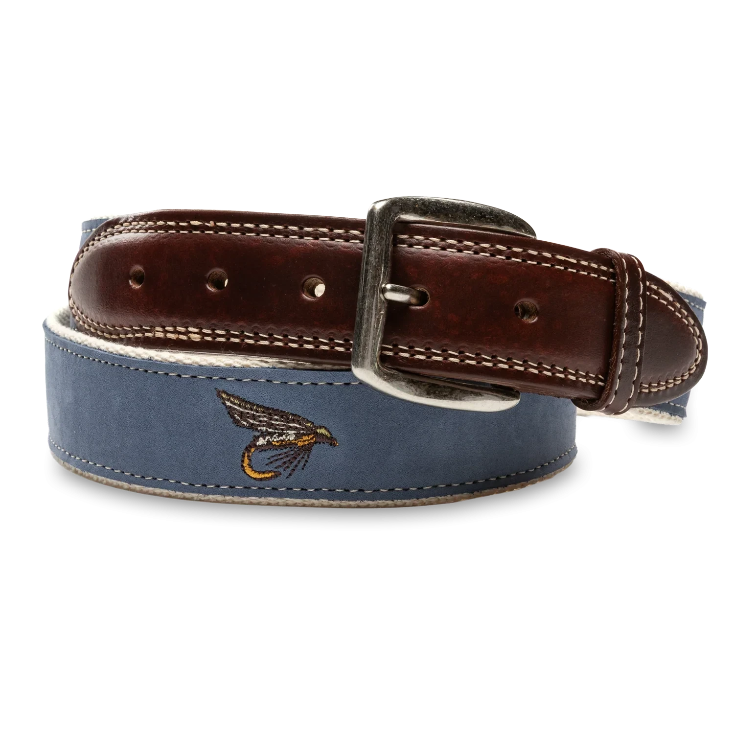 Embroidered Nubuck Leather Belt - Stormy Teal