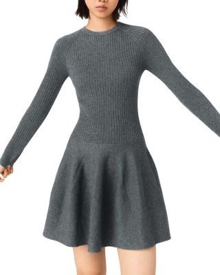 Maje Ribbed Mini Skater Dress