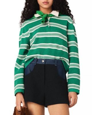 Maje Cropped Striped Polo Sweater