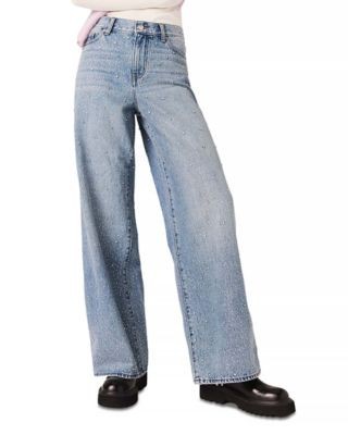 Maje Rhinestone Wide Leg Jeans in Blue