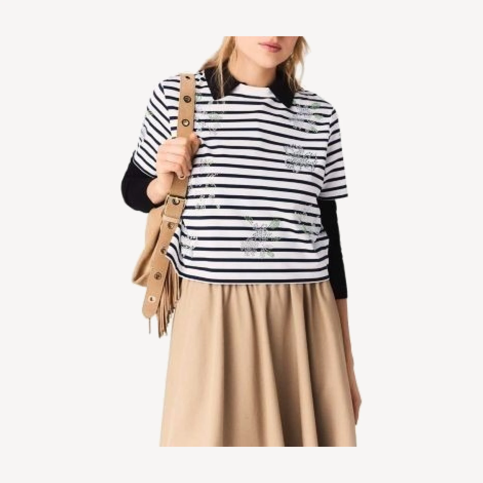 Maje Striped Tee with Rhinestones