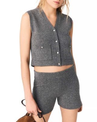 Maje Rhinestone Cropped Vest