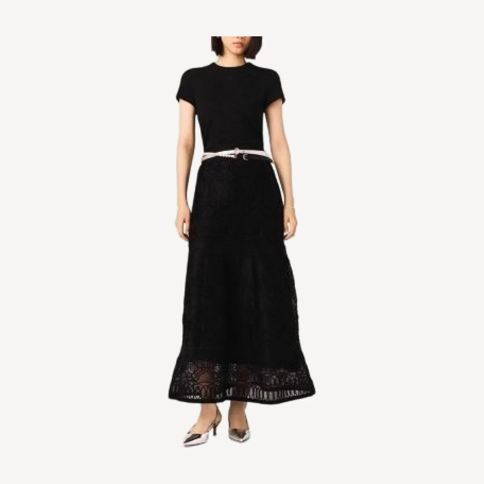 Maje Embroidered Basket Weave Knit Skirt