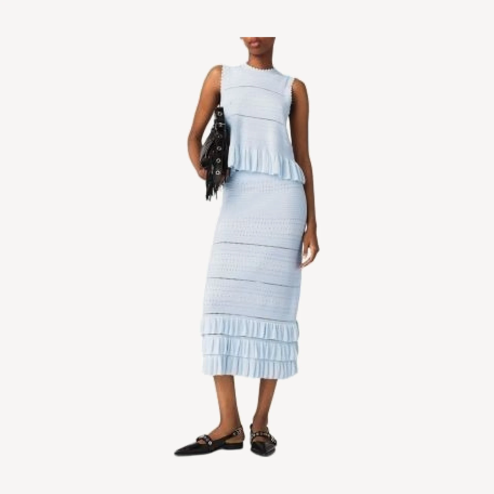 Maje Long Ruffled Knit Skirt