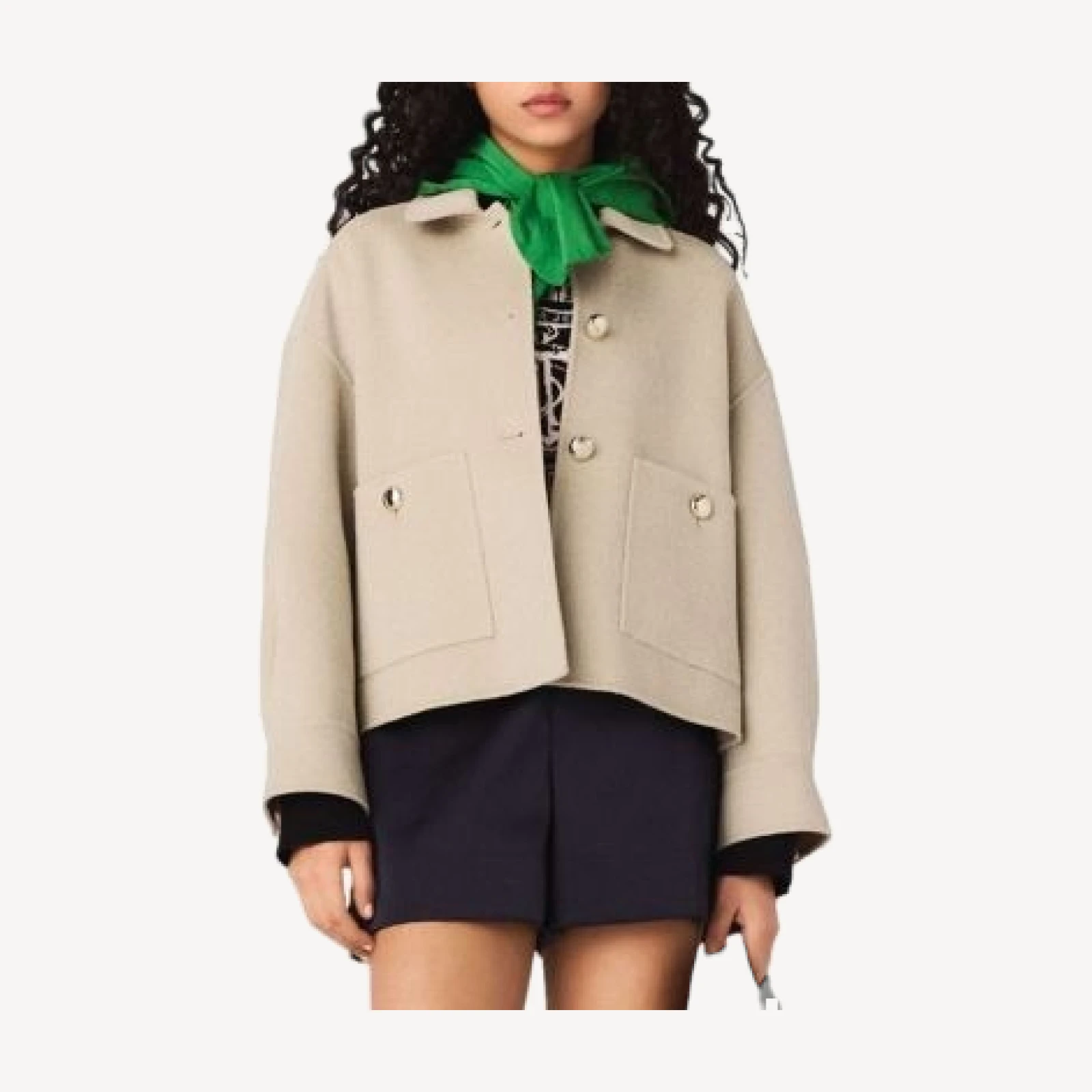 Maje Pleated Back Wool Blend Jacket