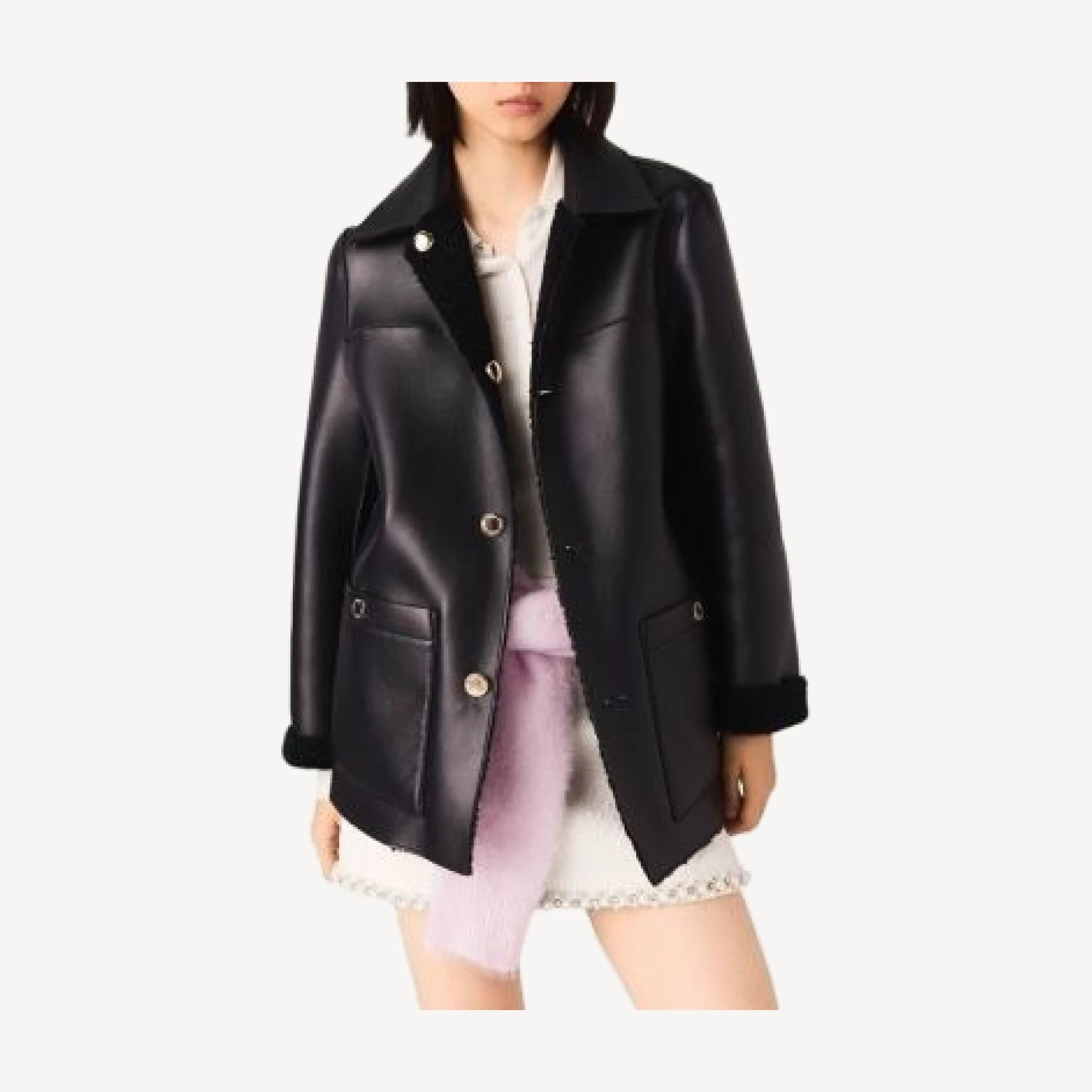 Maje Reversible Faux Leather Fleece Jacket