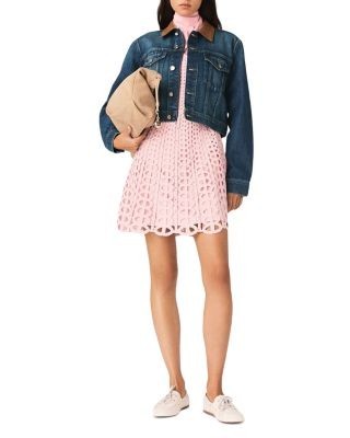 Maje Denim Jacket with Leather Collar