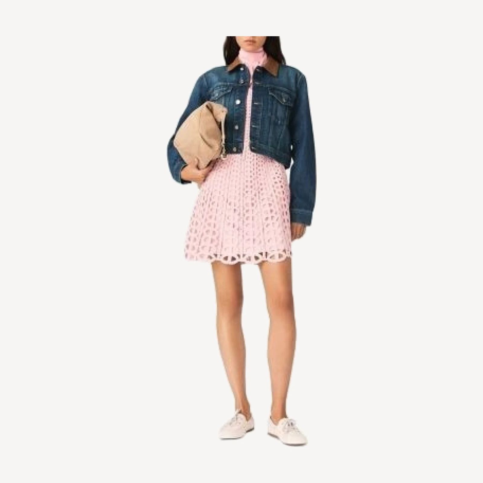 Maje Denim Jacket with Leather Collar