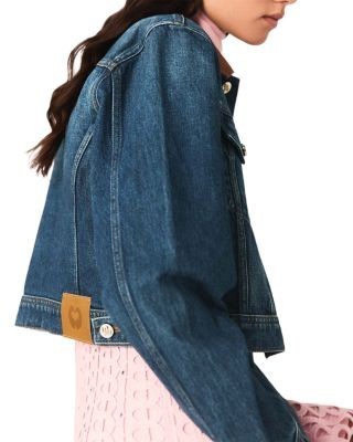 Maje Denim Jacket with Leather Collar