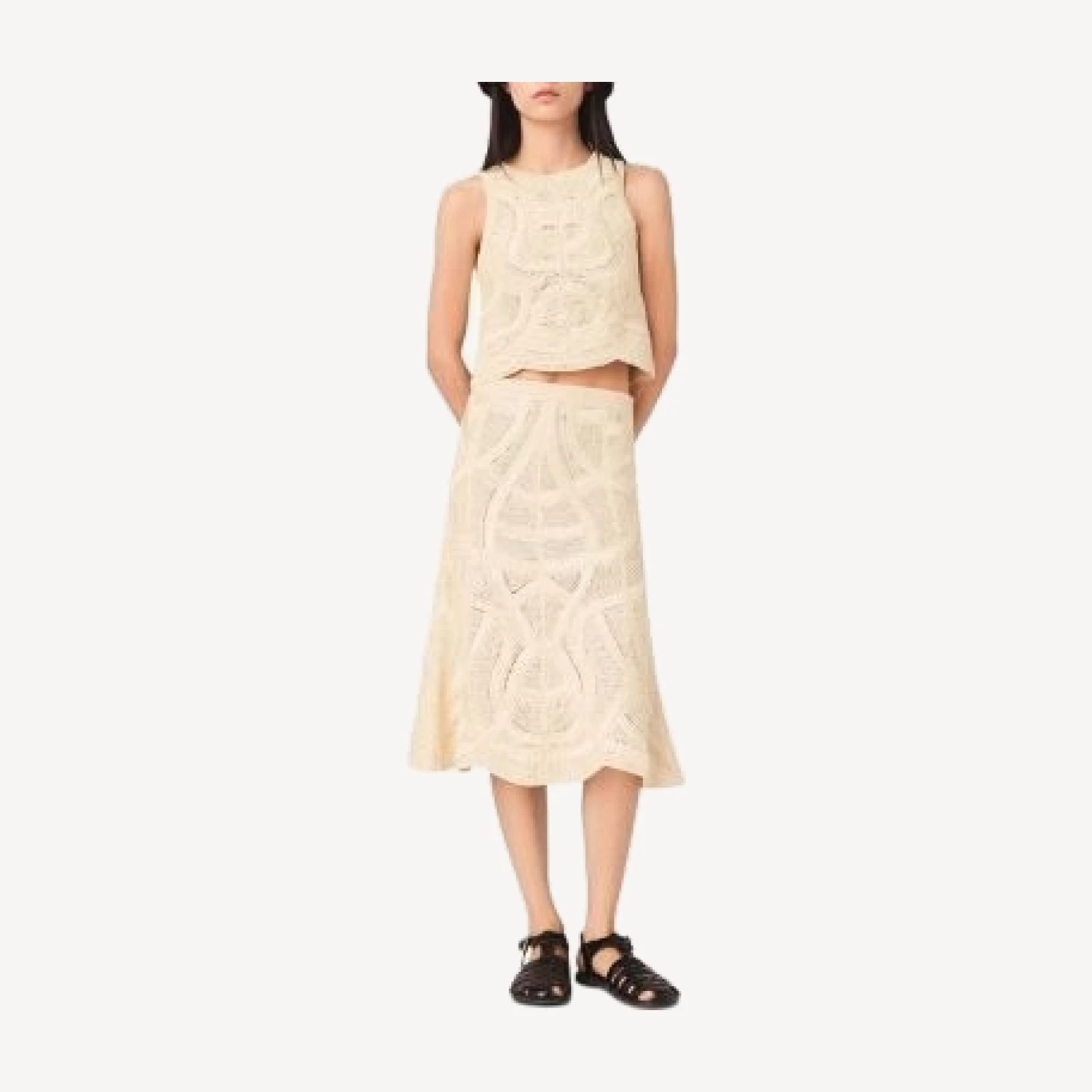 Maje Jight Crochet Midi Skirt