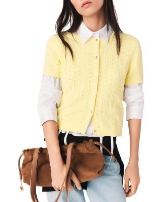 Maje Mapilo Rhinestone Short Sleeve Cardigan