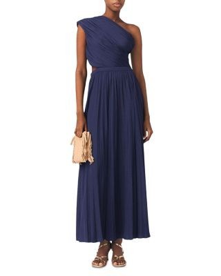 Maje Revi Asymmetric Pleated Maxi Dress