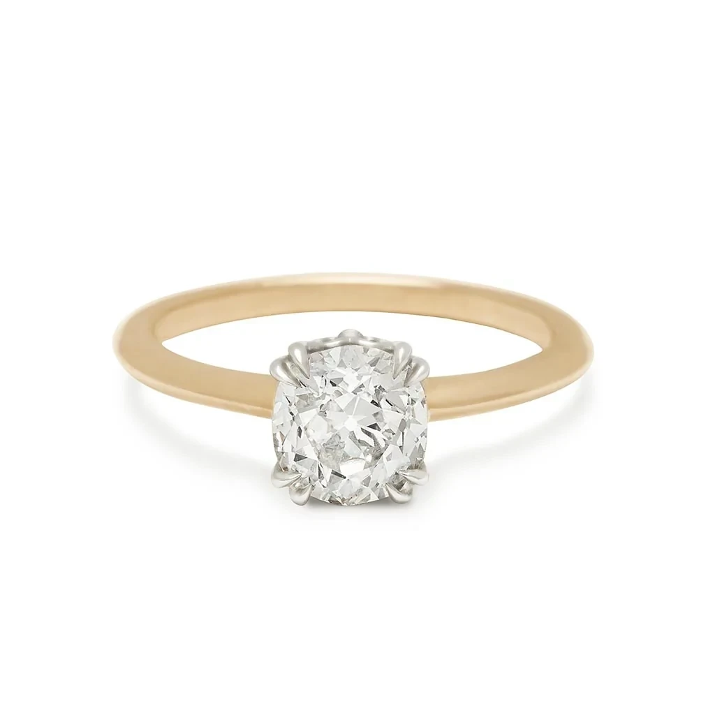 Hazeline Knife Edge Solitaire Ring - 14k Gold, White Gold & Cushion Cut White Diamond (1.00ct)