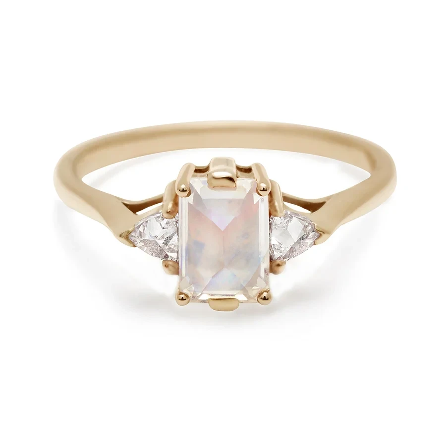Bea Three Stone Ring - 14k Gold & Rainbow Moonstone