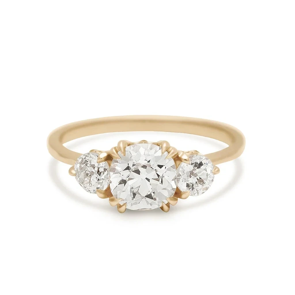 Hazeline Three Stone - Yellow Gold & Old Mine Cut White Diamond (1.14ct)