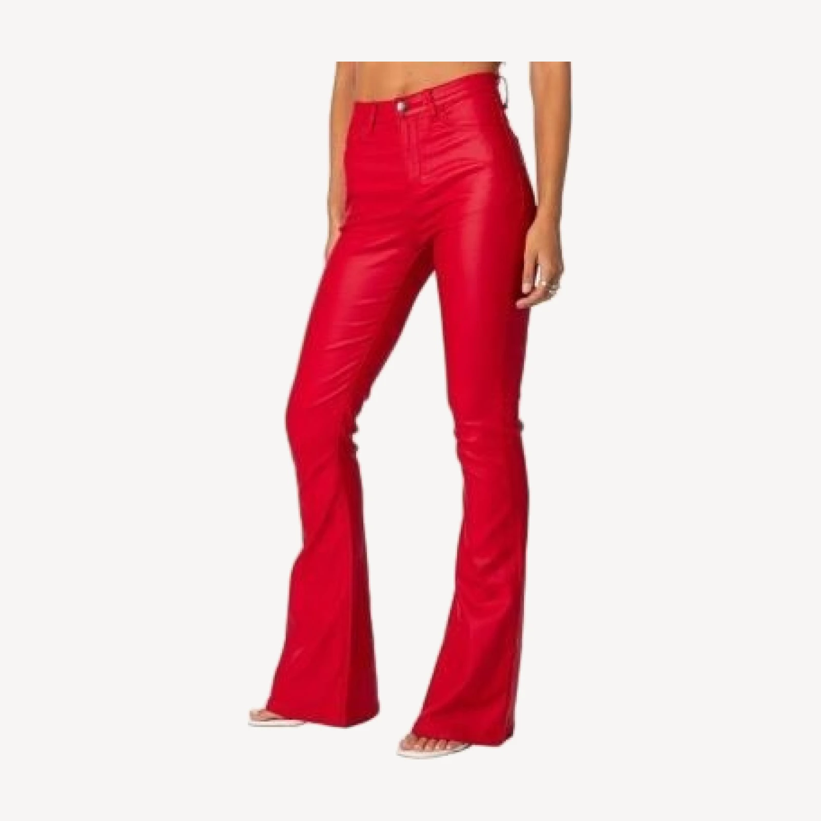 Edikted Luna Faux Leather Flare Jeans in Red