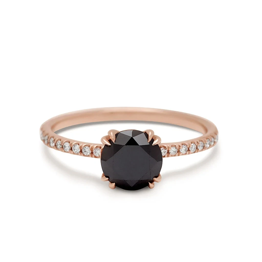 Eleonore Delicate Pave Ring - Rose Gold & Black Diamond