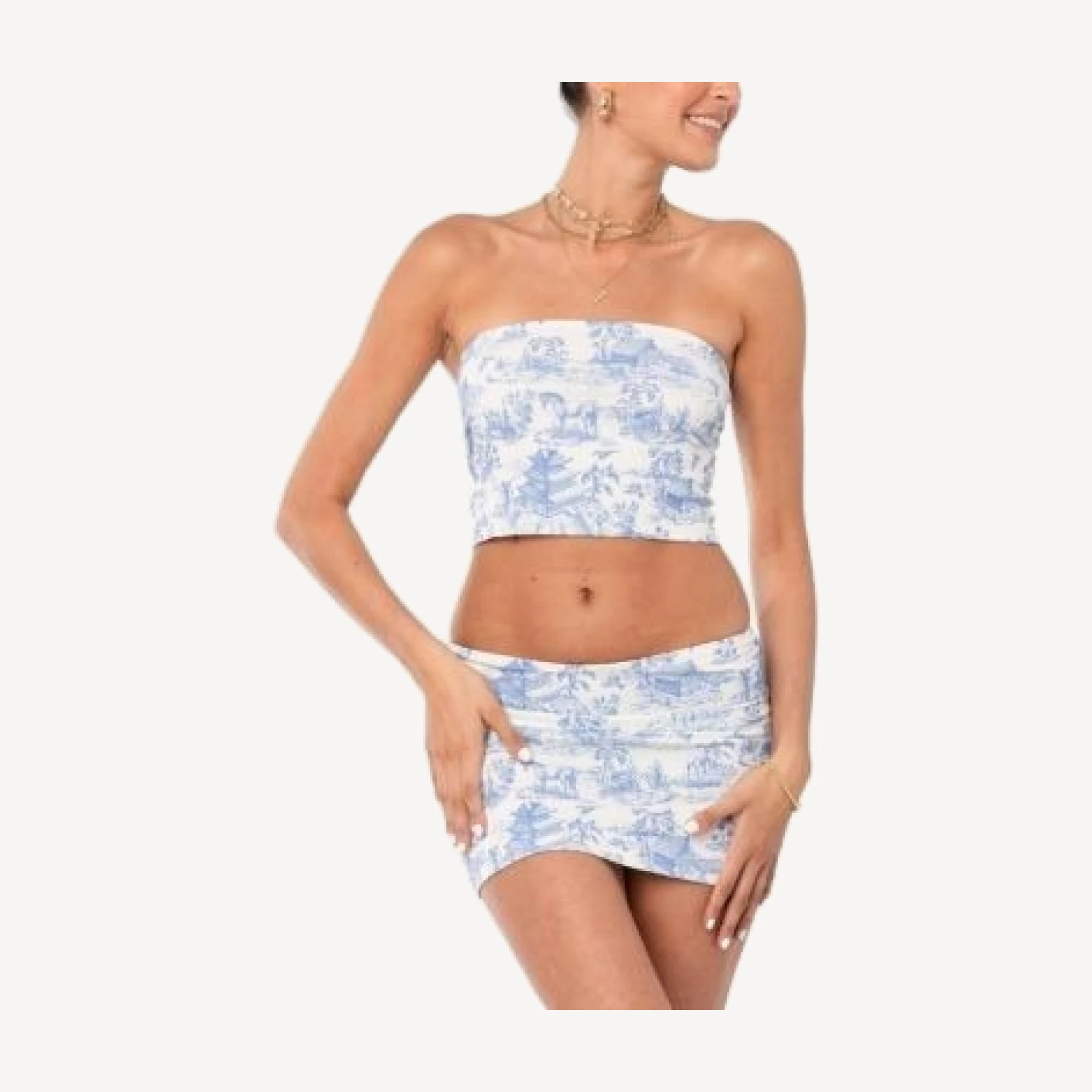 Edikted Delft Print Strapless Top