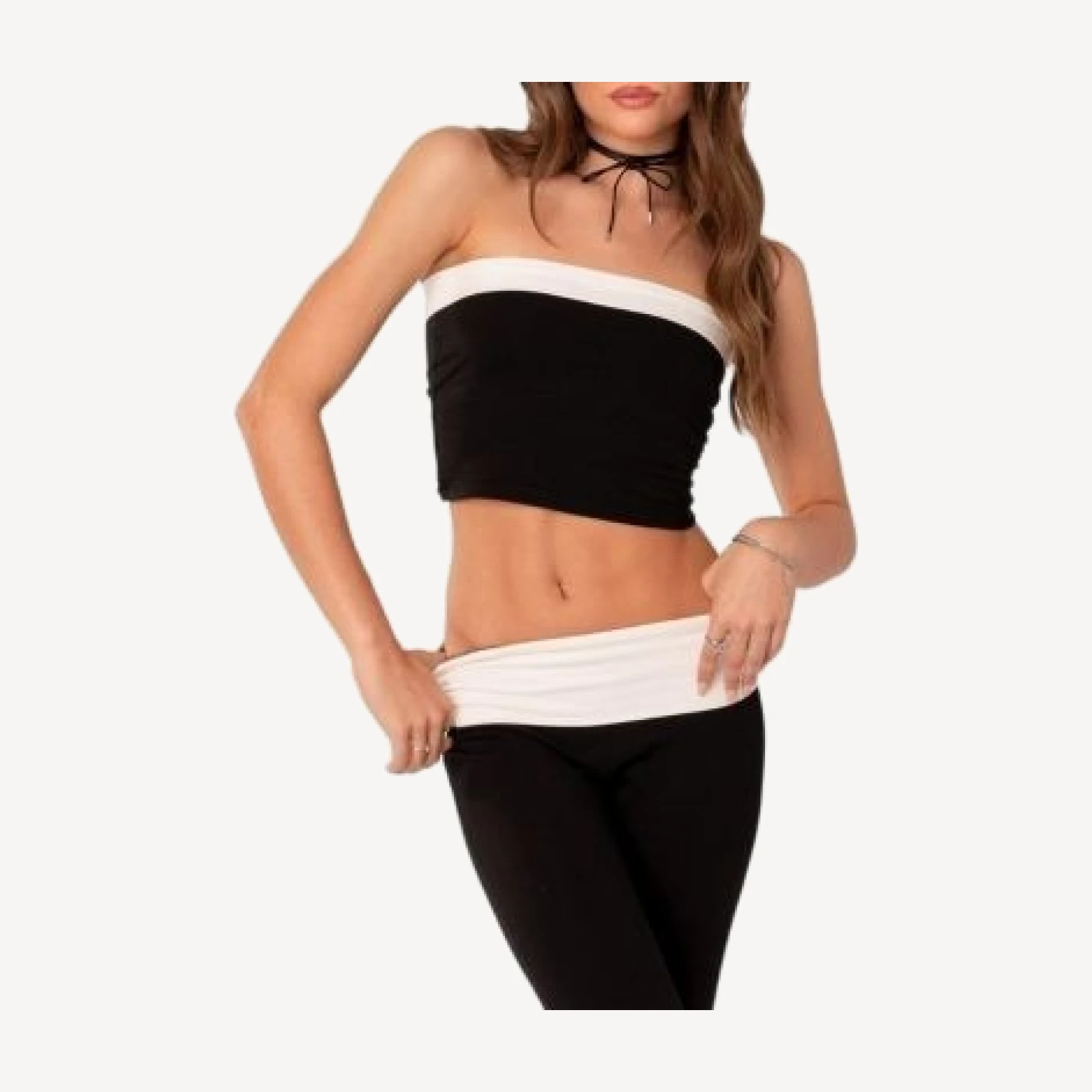 Edikted Contrast Fold Over Tube Top
