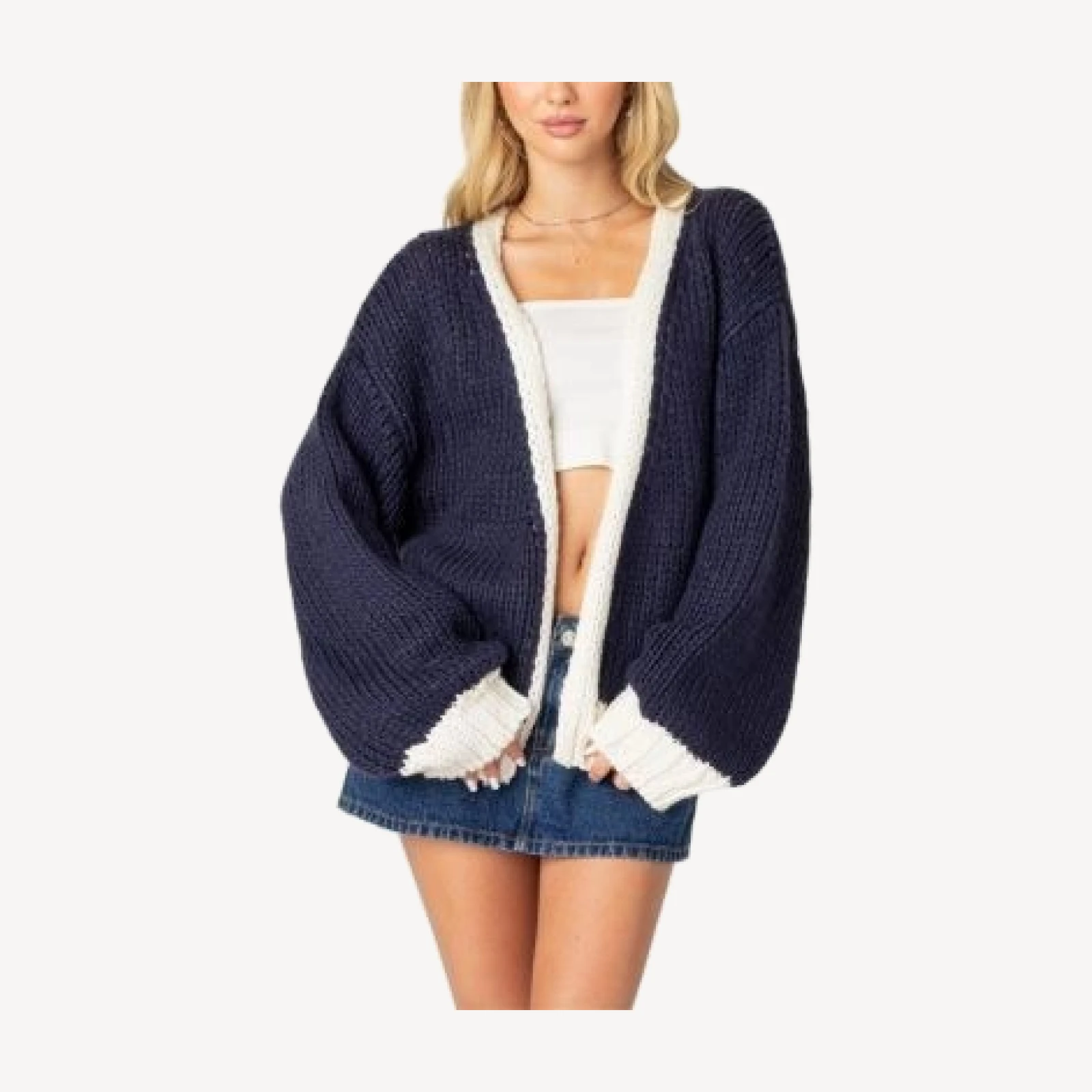 Edikted Contrast Chunky Knit Cardigan