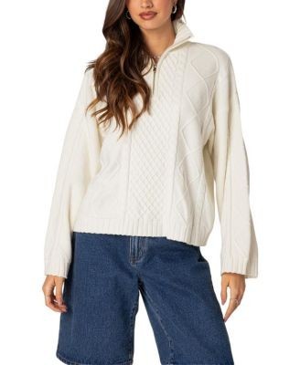 Edikted Oversized Quarter Zip Cable Knit Sweater