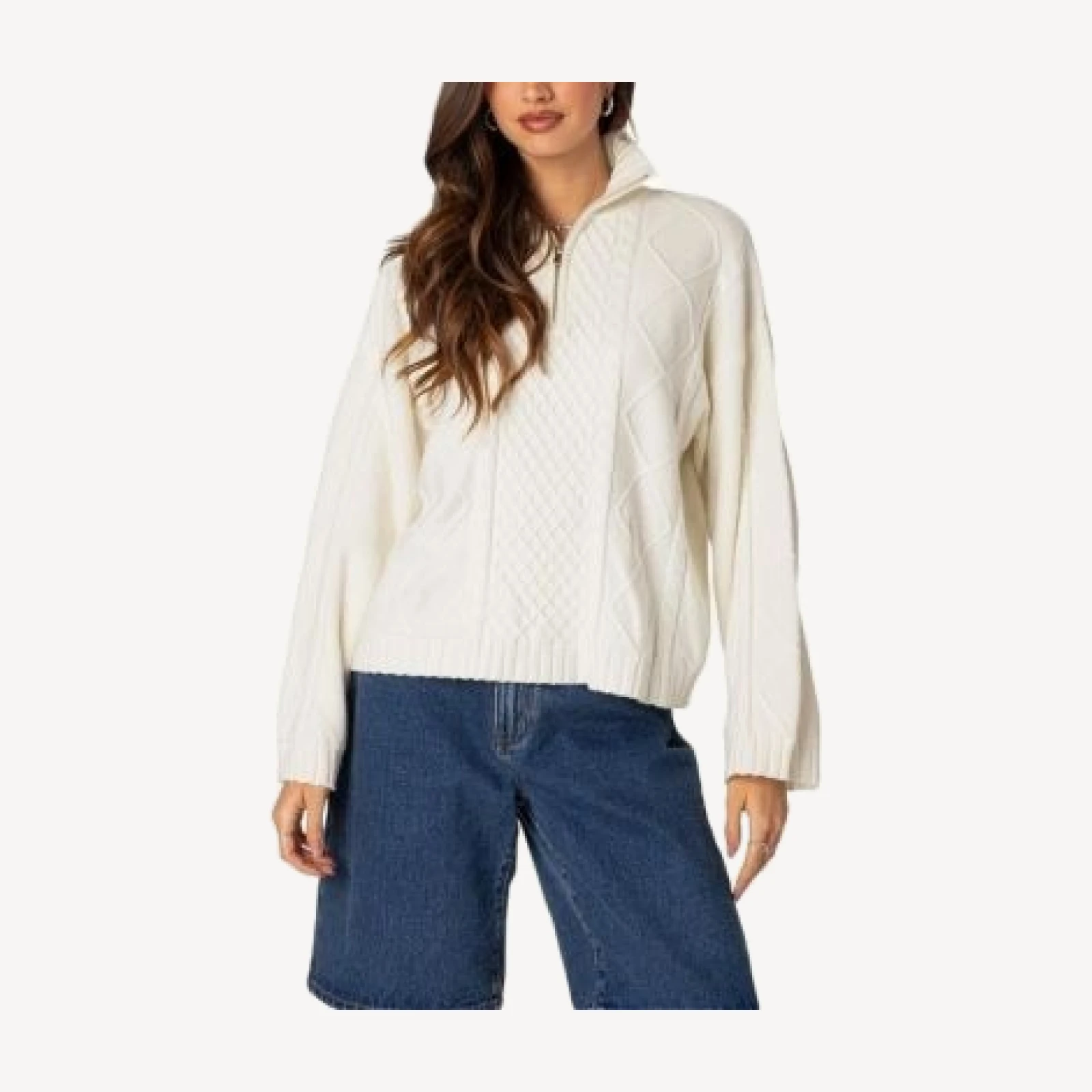 Edikted Oversized Quarter Zip Cable Knit Sweater