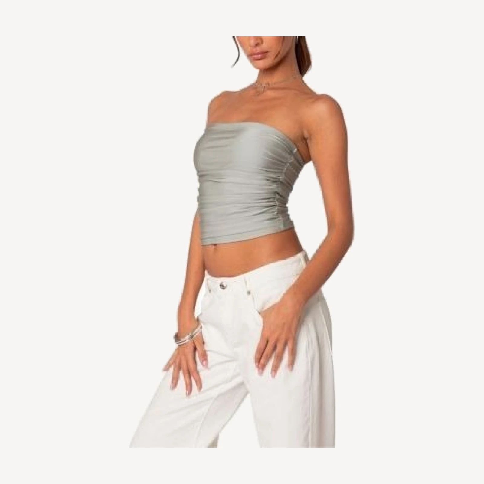 Edikted Maxeen Shiny Gathered Tube Top