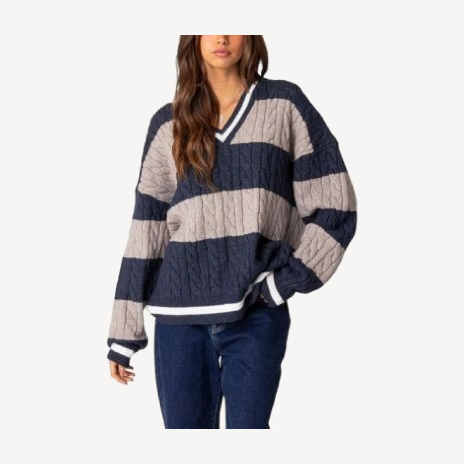 Edikted Romie V Neck Cable Knit Sweater