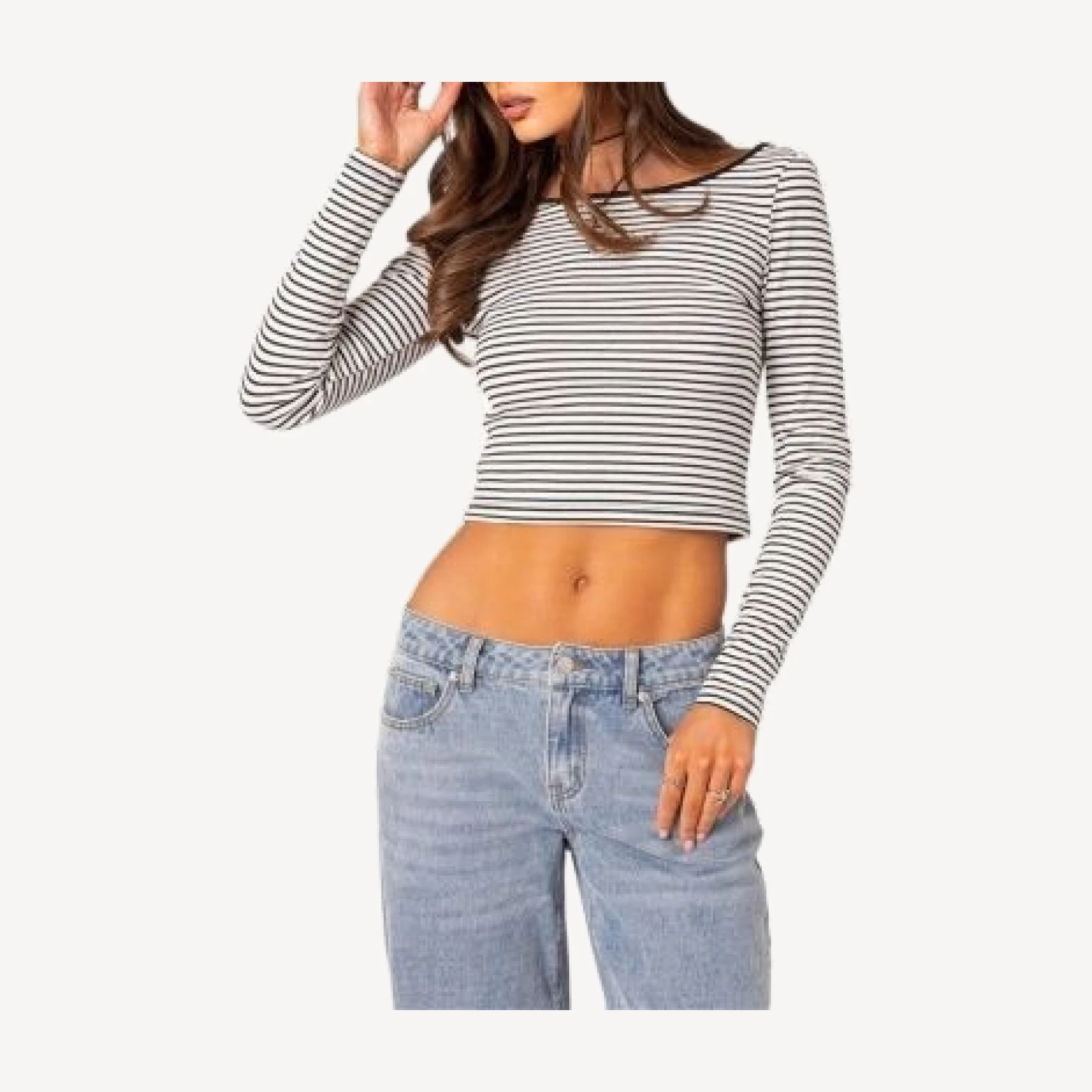 Edikted Striped Scoop Back Long Sleeve Top