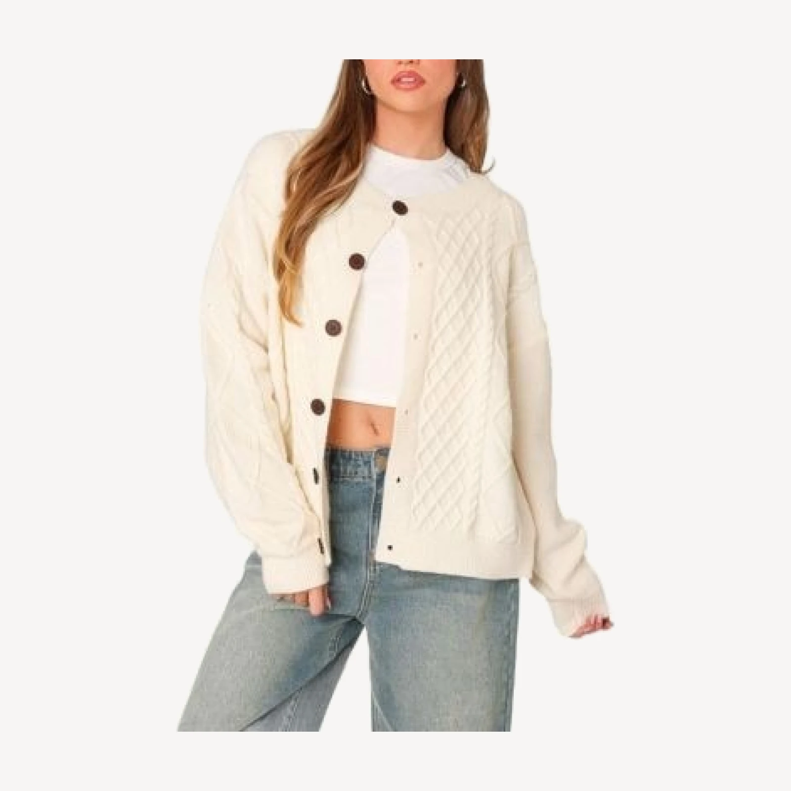 Edikted Rory Oversized Cable Knit Cardigan