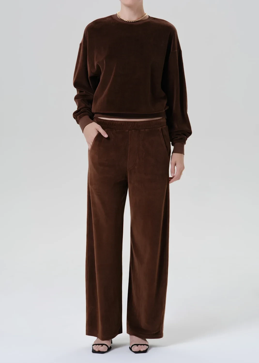Brynn Drawstring Plush Velour Pant in Cammello