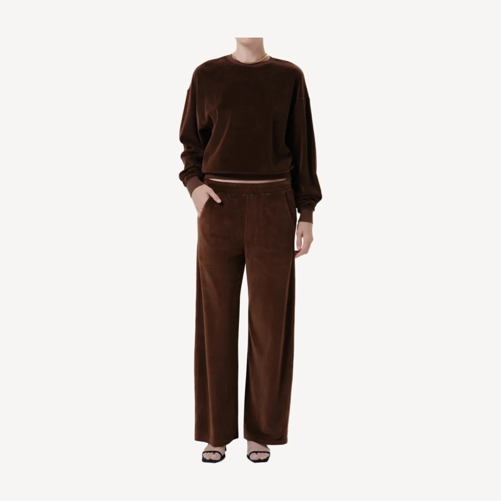 Brynn Drawstring Plush Velour Pant in Cammello